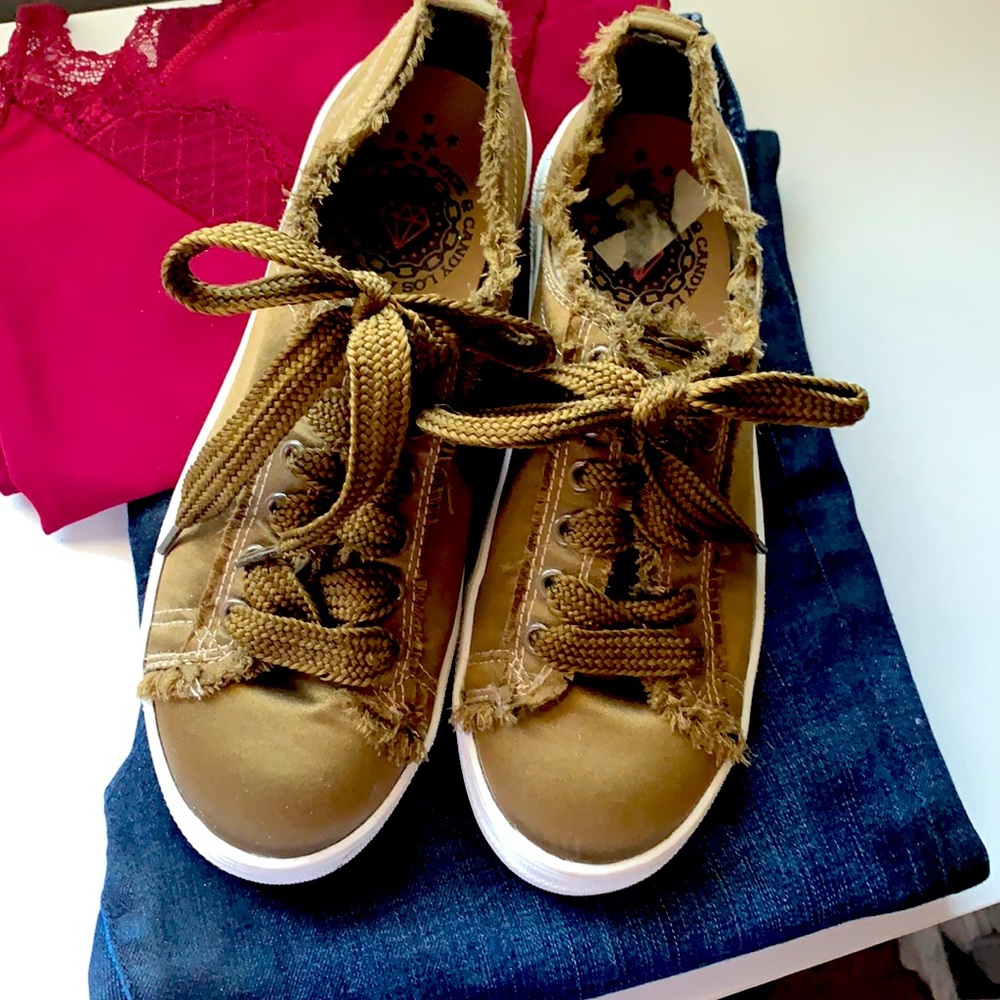 Olive Satin Platform Sneaker